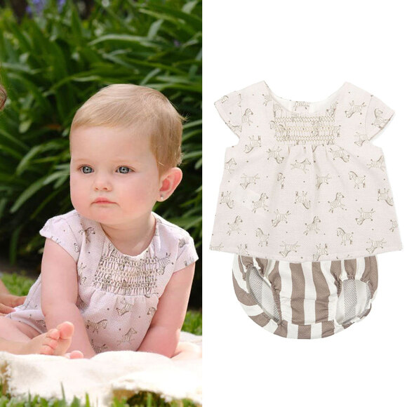 TUTTO PICCOLO NWOT Auden Zebra Print Smocked Top & Jam Pants 6M - Picture 1 of 9